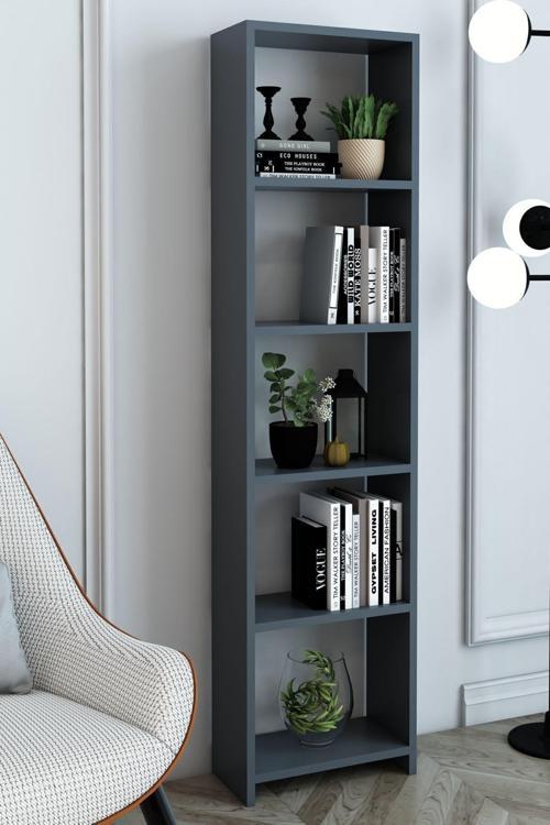 6 Raflı 40 Cm Dekoratif Kitaplık Antrasit Kitaplık Ofis Kitaplığı Dolap Evrak Rafı Ev Rafı Kitap Raf