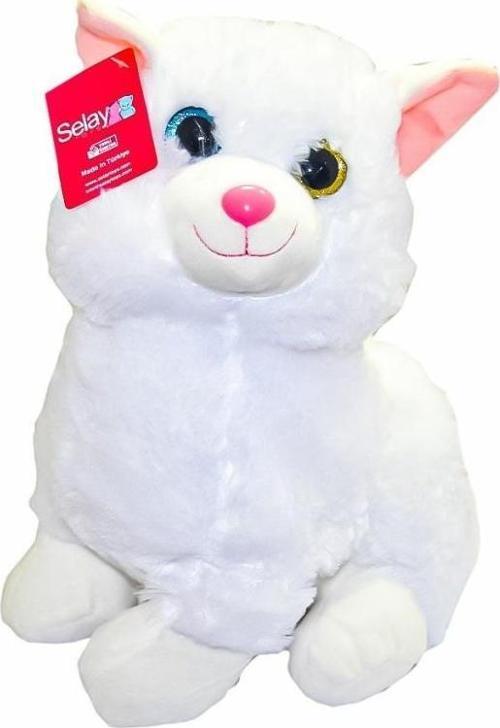 Peluş Kalpli Kedi Beyaz 30 Cm 3007