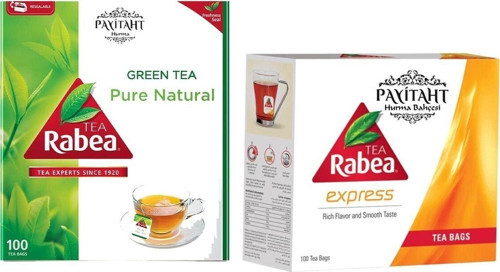 Rabea Tea Pure Natural Green Tea - Black Tea - Rabea Yeşil Çay Ve Siyah Çay 2Li