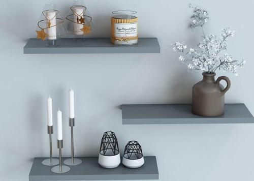 3'Lü Uçan Raf Modern Duvar Rafı İskandinav Gizli Raf Dekoratif Kitap Rafı Biblo Rafı 30X12 Cm