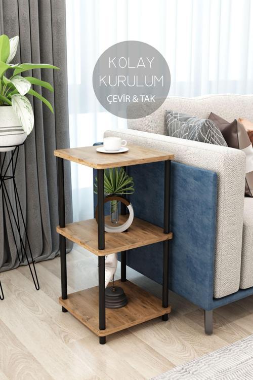 3 Raflı Kare Tasarım Yan Sehpa Kitaplık Özel Tasarım Dekoratif