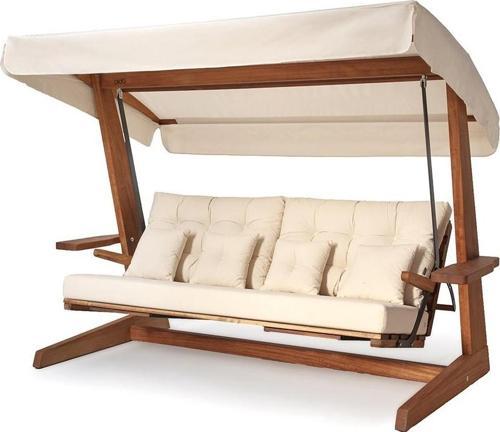 Luna Deluxe 2600 Krem Iroko Dört Kişilik Ahşap Salıncak Bahçe Balkon Ve Teras Salıncağı
