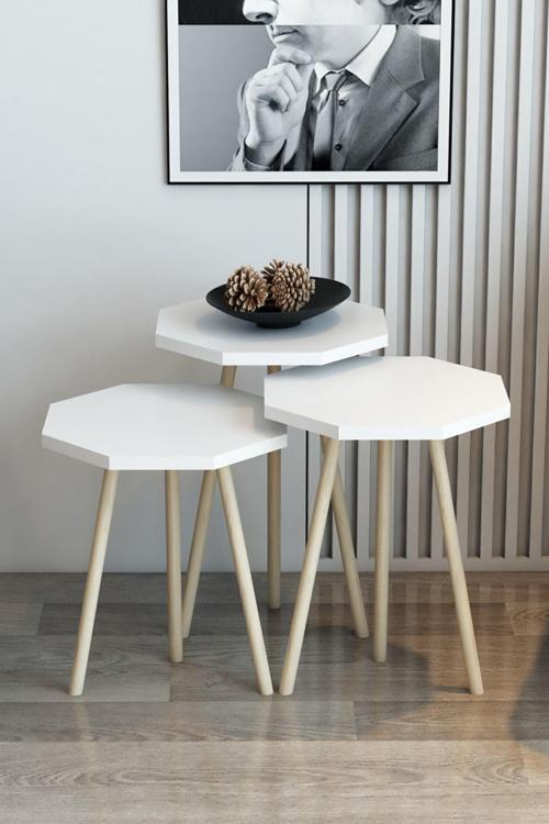 3'Lü Zigon Sehpa Sekizgen Model Zigon Sehpa Gürgen Ayak