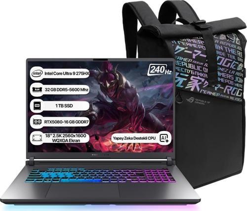Rog Strix G18 G815LW-S9127 Intel Core Ultra 9 275HX NPU 13 TOPS 32GB 1TB SSD RTX5080-16GB Freedos 18" 2.5K 240Hz WQXGA Taşınabilir Bilgisayar
