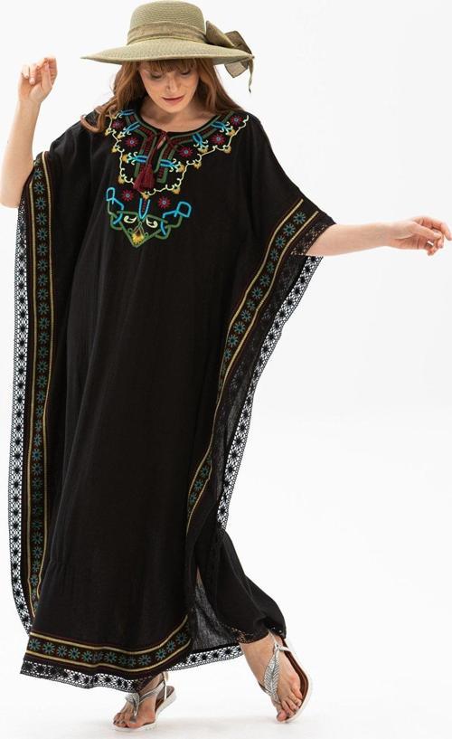 Kısa Kol Şile Bezi Gülseren Uzun Yazlık Otantik Elbise Siyah Syh