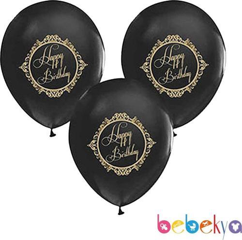 Helyuma Uyumlu Happy Birthday Yazılı Balon Siyah 12 inch 10 Adet