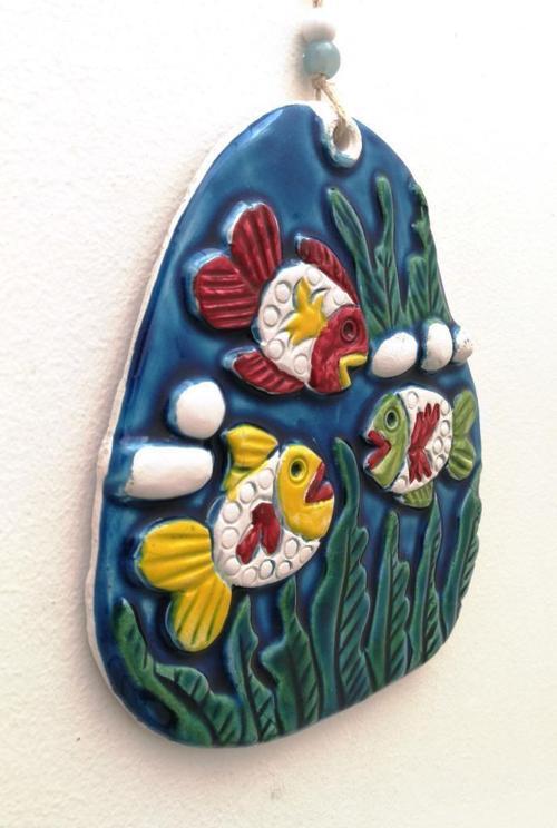 Seramik Yosunda Balıklar Dekoratif El İşi Duvar Süsü 