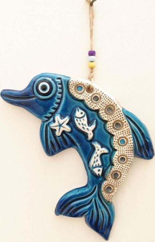 Seramik Yunus Balığı Dekoratif El İşi Duvar Süsü Nazarlık