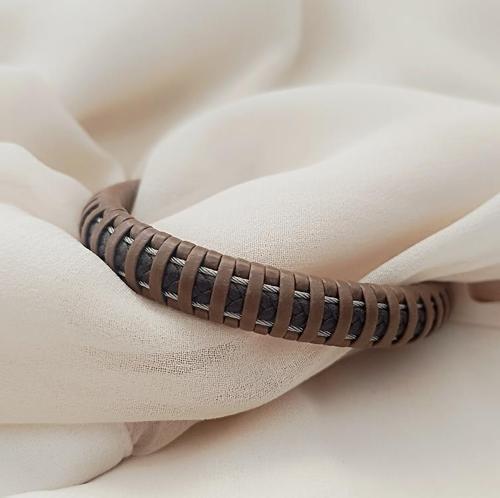Bileklik Hakiki Deri Örgü Unisex (20.5 cm) Kahverengi Bilezik    