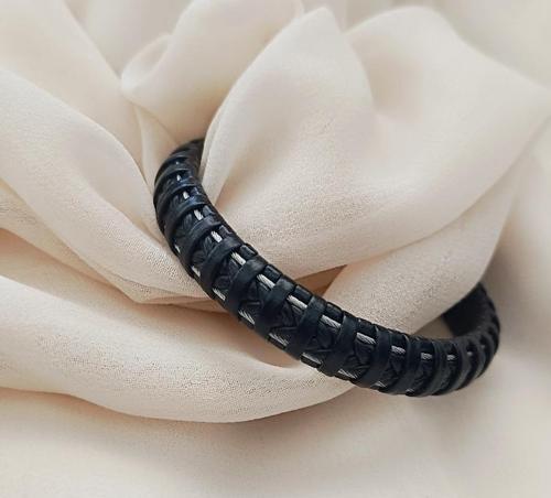 Bileklik Hakiki Deri Örgü Unisex (20.5 cm) Boncuklu Bilezik  
