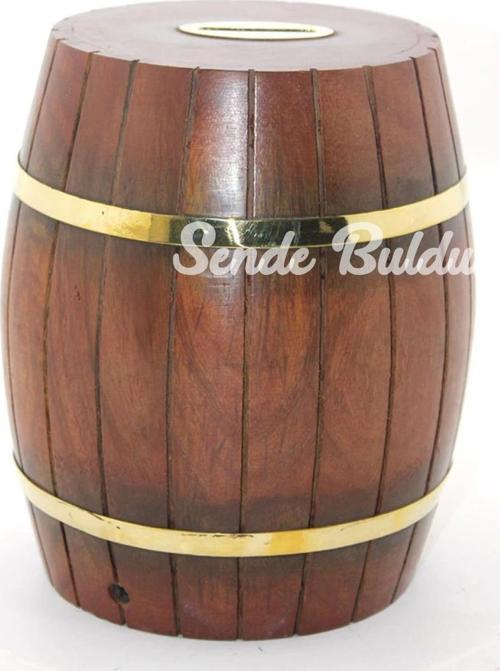 Pirinç Ahşap Fıçı Kumbara 18 Cm Wb536