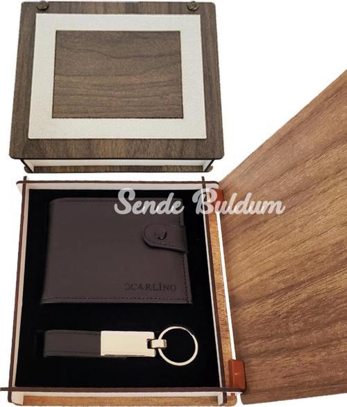 Ahşap Kutulu Anahtarlık Ve Cüzdan Set