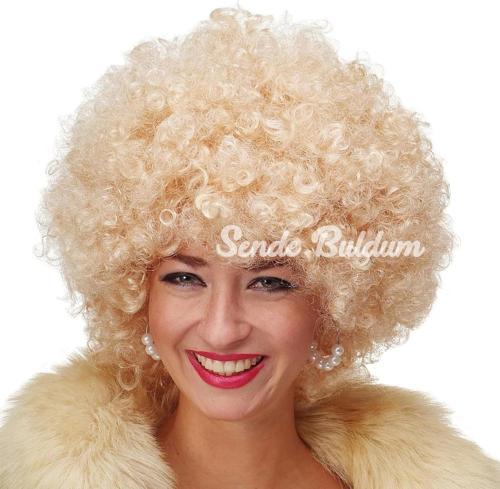 Altın Renk Kıvırcık Afro Bonus Peruk Saç Parti Peruğu Platin Gold