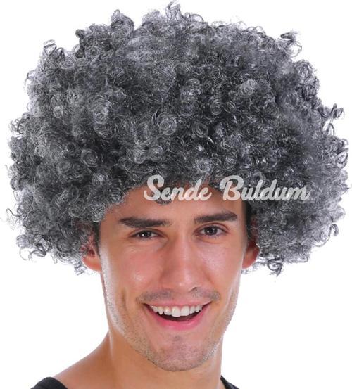 Gri Renk Kabarık Bonus Peruk Afro Takma Saç