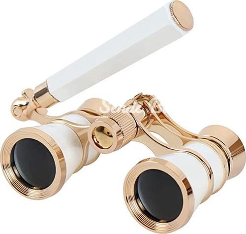 Nefis Işlemeli Tiyatro / Opera Dürbünü 3x25 Prinç Metal Kaplamalı Retro Beyaz