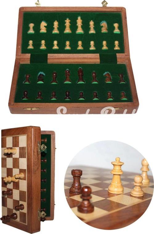 Mıknatıs Taşlı Ahşap Katlanabilir Kutulu Satranç Oyunu 30 Cm G614