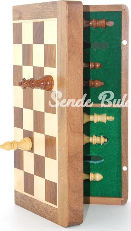 Mıknatıs Taşlı Ahşap Katlanabilir Kutulu Satranç Oyunu 35 Cm G224