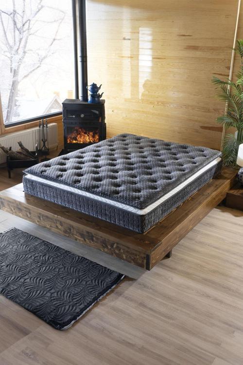 Gri Ultra Ortopedik Hilal Pedli Paket Yaylı Tavşan Tüyü Kumaş Yatak