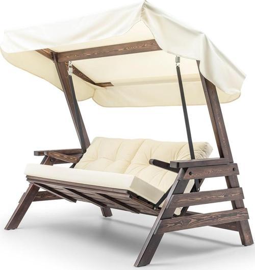 Riva Swing  Ahşap Dış Mekan Bahçe Balkon Ve Teras Salıncağı Krem