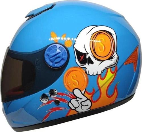 Motosiklet Çocuk Kaskı Full Face PP Metreal Skull Blue