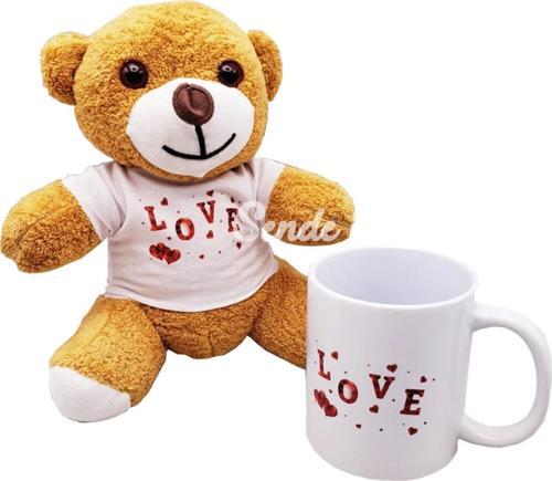 Love Baskılı Kahverengi Ayıcık Ve Kupa Seti