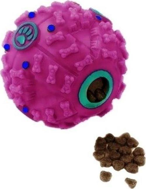 Kabartmalı kemik ve pati desenli sesli öten top 7 cm Pembe