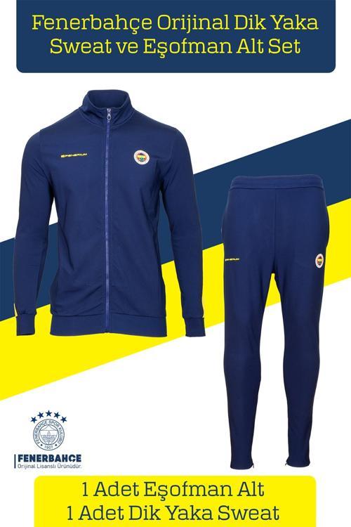 Orijinal Lisanslı Dik Yaka Fermuarlı Sweat Eşofman Alt Set