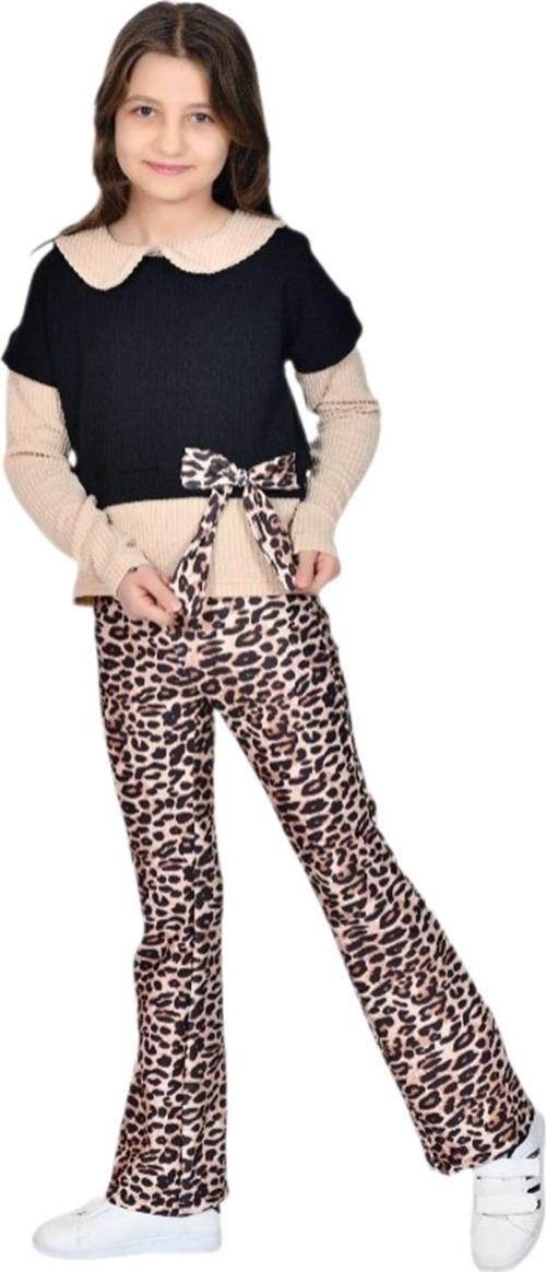 Bebe Yakalı Triko Leopar Taytlı 2 Li Takım 4/12 Yaş
