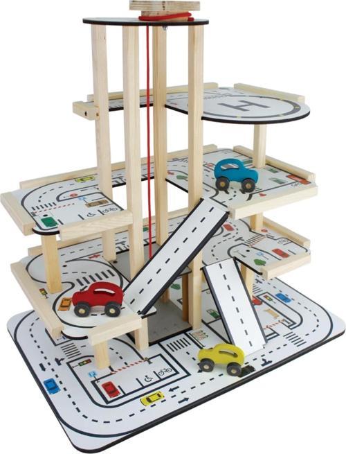 Ahşap Asansörlü Otopark - Üç Katlı Garaj Seti - Hotwheels Garaj Seti - Otopak Seti - Eğimli Garaj
