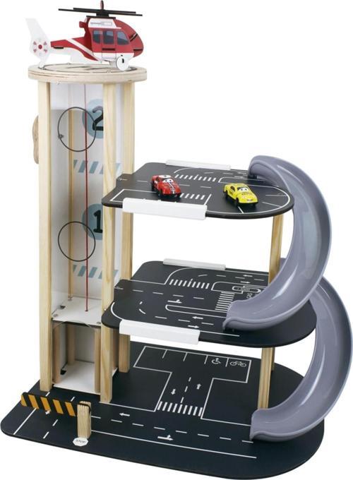 Ahşap Asansörlü Otopark - Üç Katlı Garaj Seti - Hotwheels Garaj Seti - Otopak Seti - Kaydıraklı Gara