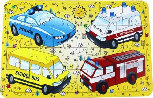 Ahşap Taşıtlar Puzzle - Bebekleri İçin Puzzle - Ahşap Yapboz Oyuncak - Oyuncak Yap-boz - 24 Parça Pu