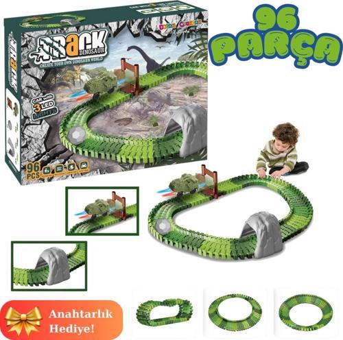 Dinozor Trucks 96 Parça Raylı Pist - Raylı Araç Oyuncak - Tren Oyuncak - Renkli Araç Yolu - Dino Tru