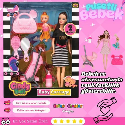 Anlily Bebek Arabalı Seti - Oyuncak Pusetli Bebek - Barbie Pusetli Seti - Aksesuarlı Pusetlı Bebek O