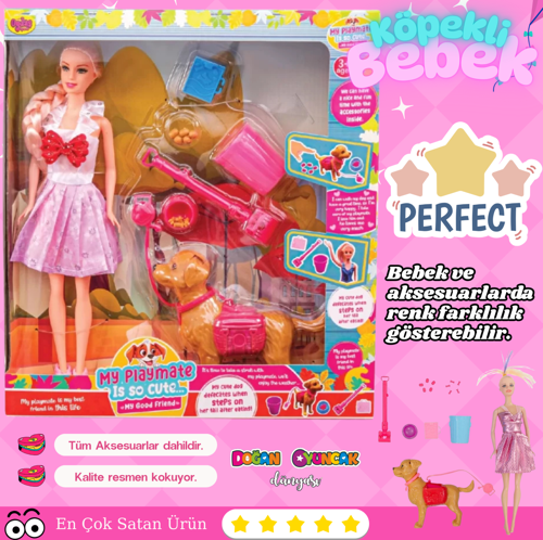 Anlily Sevimli Köpek Oyun Arkadaşım - Oyuncak Köpekli Bebek - Barbie Köpek Eğitimi - Aksesuarlı Köpe