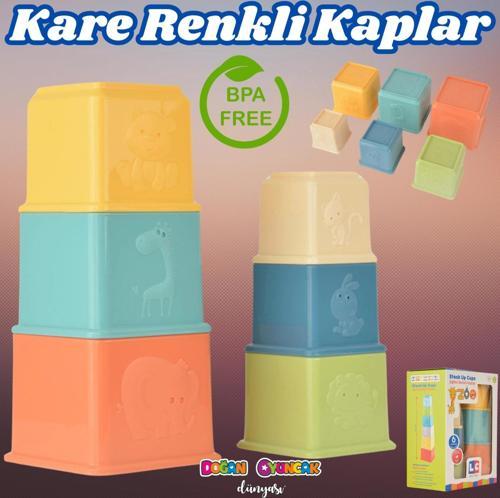 Eğitici Kare Renkli Kaplar - Üst Üste Dizme Oyunu - Kırılmaz Oyuncak - Kırılmaz Bebek Oyuncak - Kutu