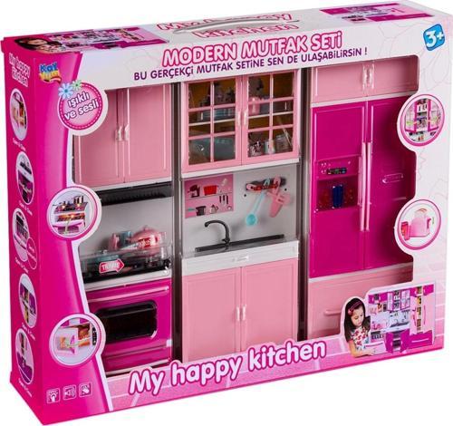 My Happy Kitchen Üçlü Mutfak Seti - Modern Mutfak Seti - Işıklı Sesli Mutfak Oyuncak - Buzdolabı, La