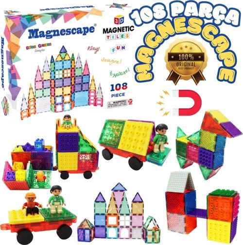 Orijinal Magnescape Magnetic Tiles 108 Parça - Magnetic Magical Magnet - Mıknatıslı Lego Magnescape