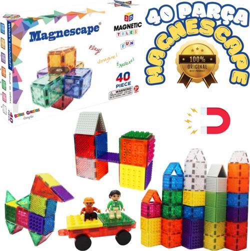 Orijinal Magnescape Magnetic Tiles 40 Parça - Magnetic Magical Magnet - Mıknatıslı Lego Magnescape