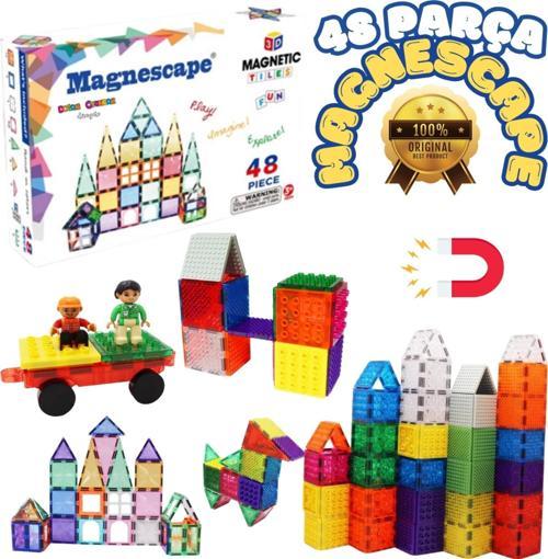 Orijinal Magnescape Magnetic Tiles 48 Parça - Magnetic Magical Magnet - Mıknatıslı Lego Magnescape
