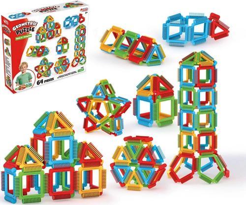 Geometrik Puzzle (64 Parça) - Lego Setleri - Geometrik Oyuncak - Şekilli Lego - Kare Bloklar