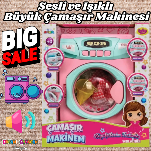 Büyük Pilli Neşeli Çamaşır Makinesi - Pilli Oyuncak Çamaşır Makinesi - Çamaşır Makinesi Oyuncak - Iş