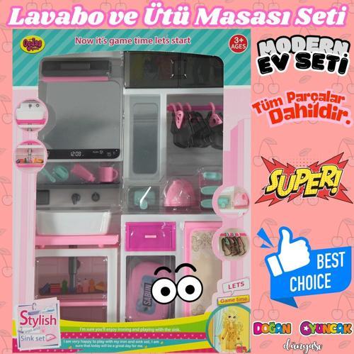 Lavabo ve Ütü Masası Banyo Seti - Modern Banyo Seti - Minyatür Ev Oyuncak Seti - Banyo Oyuncak Seti 