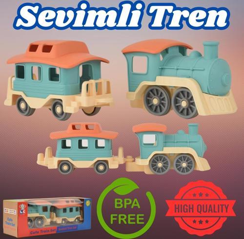 Lüx Bej Sevimli Tren Tren Seti - Plastik Tren - Kırılmaz Oyuncak - Kırılmaz Tren - Tren Oyuncakları 
