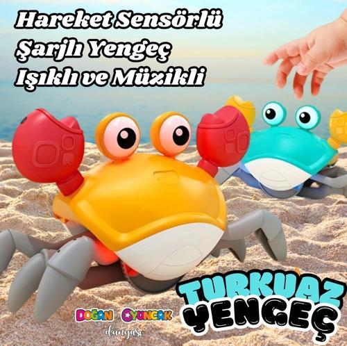 Turkuaz Sensörlü Hareket Eden Yengeç - Şarjlı Yengeç Oyuncak - Yana Giden Yengeç Oyuncak Pilli Yenge