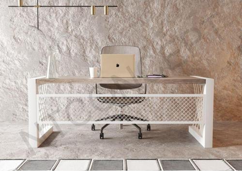 Alfa Eskitme Beyaz Renk Masif Ahşap Ofis Ve Çalışma Masası ( 85 cm - 180 cm )