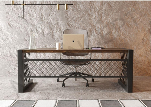 Alfa Koyu Ceviz Renk Masif Ahşap Ofis Ve Çalışma Masası 75 cm - 180 cm