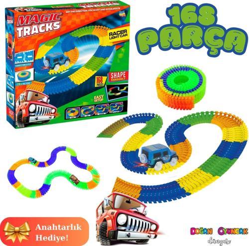 Magic Trucks 168 Parça Raylı Pist - Raylı Araç Oyuncak - Tren Oyuncak - Renkli Araç Yolu - Pist Set