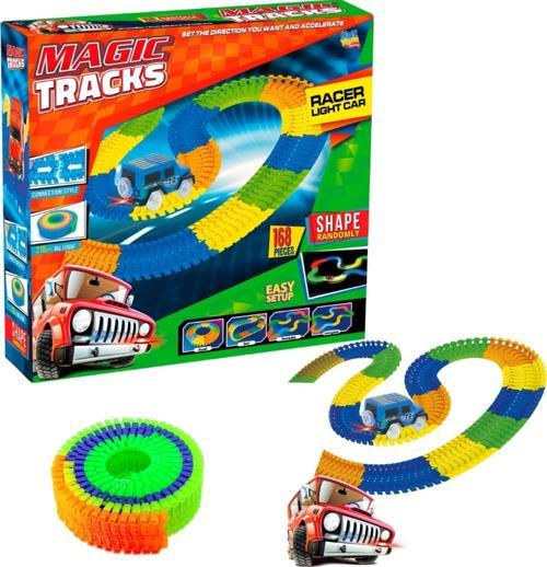 Magic Trucks 168 Parça Raylı Pist - Raylı Araç Oyuncak - Tren Oyuncak - Renkli Araç Yolu - Pist Set