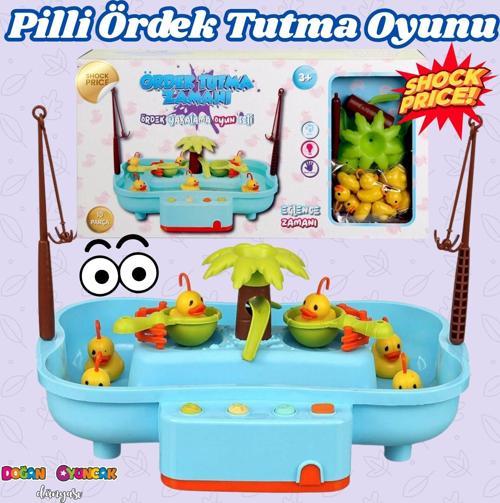 Pilli Havuzlu Ördek Yakalama Oyunu Mavi - Pilli Müzikli Balık Tutma Oyunu - Şarkılı Eğitici Balık Ya