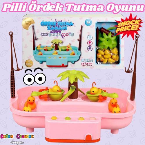 Pilli Havuzlu Ördek Yakalama Oyunu Pembe - Pilli Müzikli Balık Tutma Oyunu - Şarkılı Eğitici Balık Y